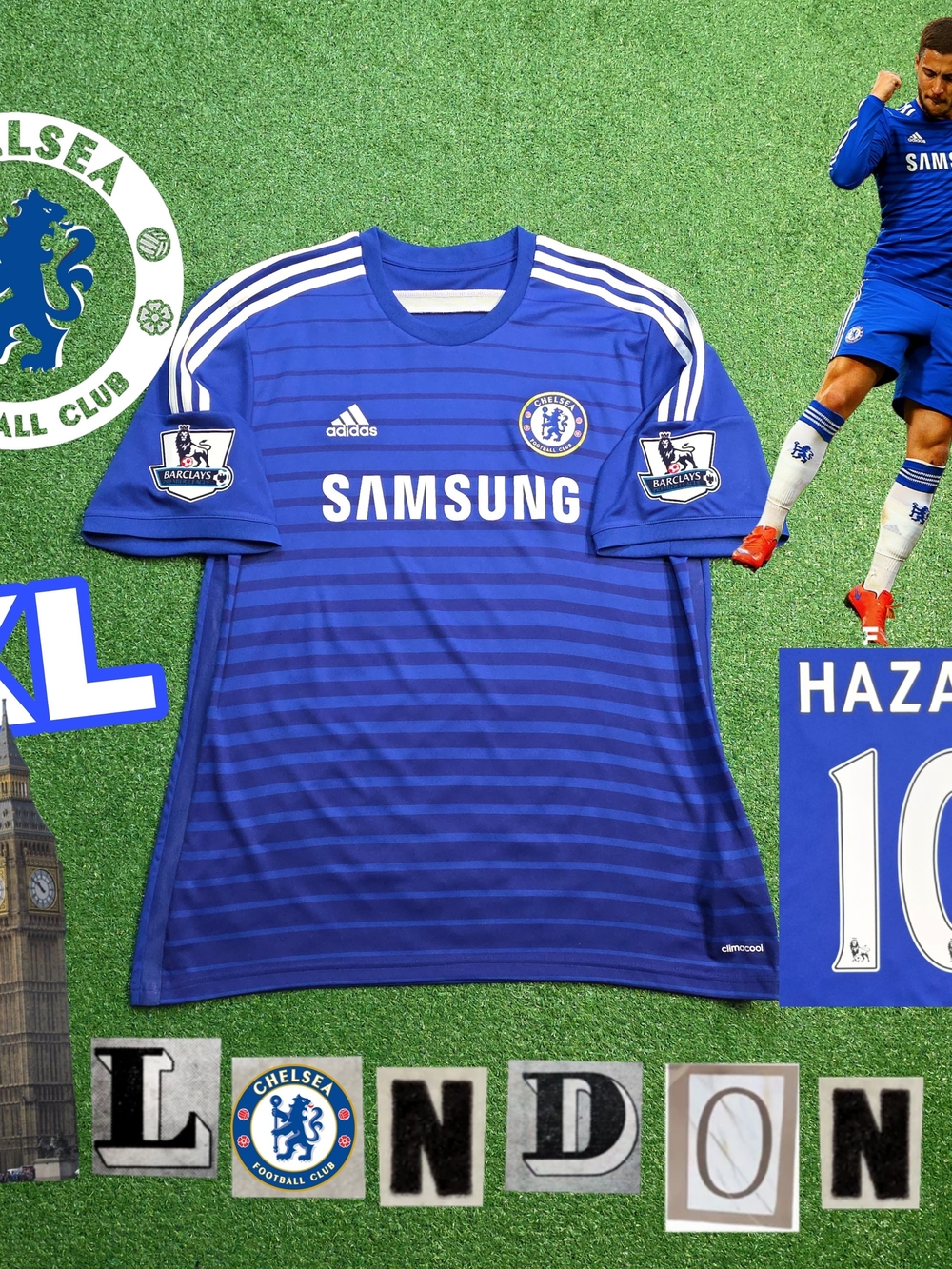 Adidas Chelsea FC Eden Hazard #10 2014/2015 Home Blue Jersey EPL Patches XL
